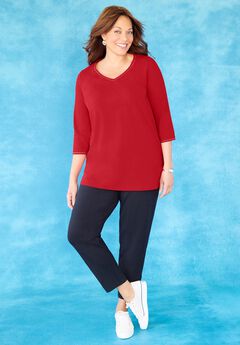 Suprema® Studio 3/4 Sleeve Studded V-Neck Tee