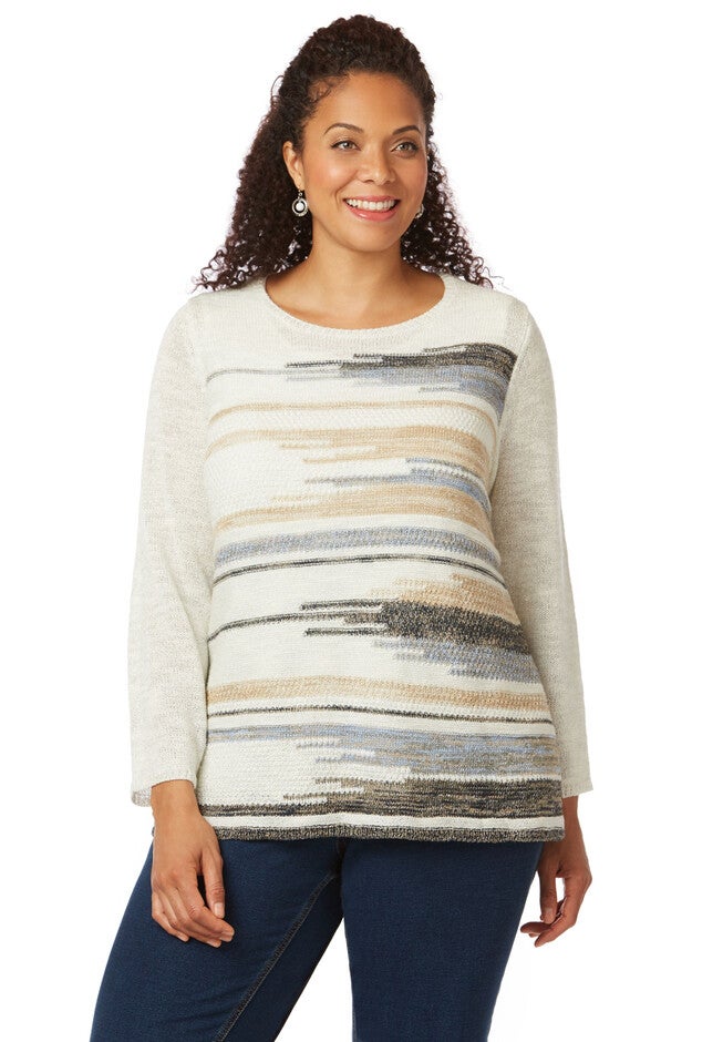 Textured Stripe Sweater, COCONUT MILK, hi-res image number null