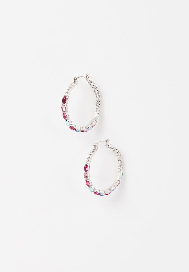Rainbow Shimmer Hoop Earrings, SILVER, hi-res image number null