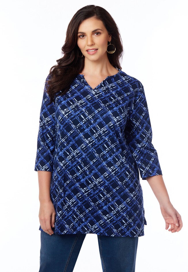 Painterly Plaid Top, MARINER NAVY, hi-res image number null