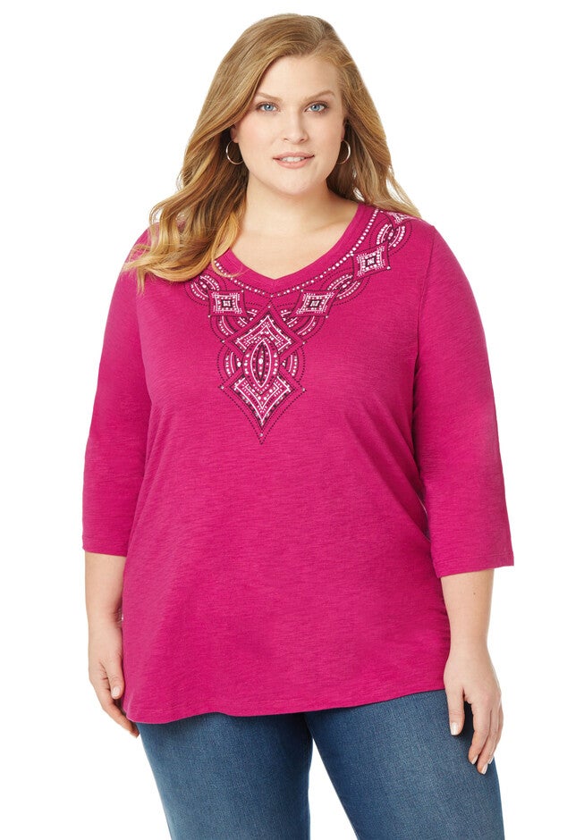 Aztec Frame Tee, MAGENTA BLOOMS, hi-res image number null