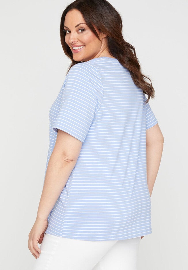 Striped Embroidered-Neck Suprema Top, , on-hover image number null