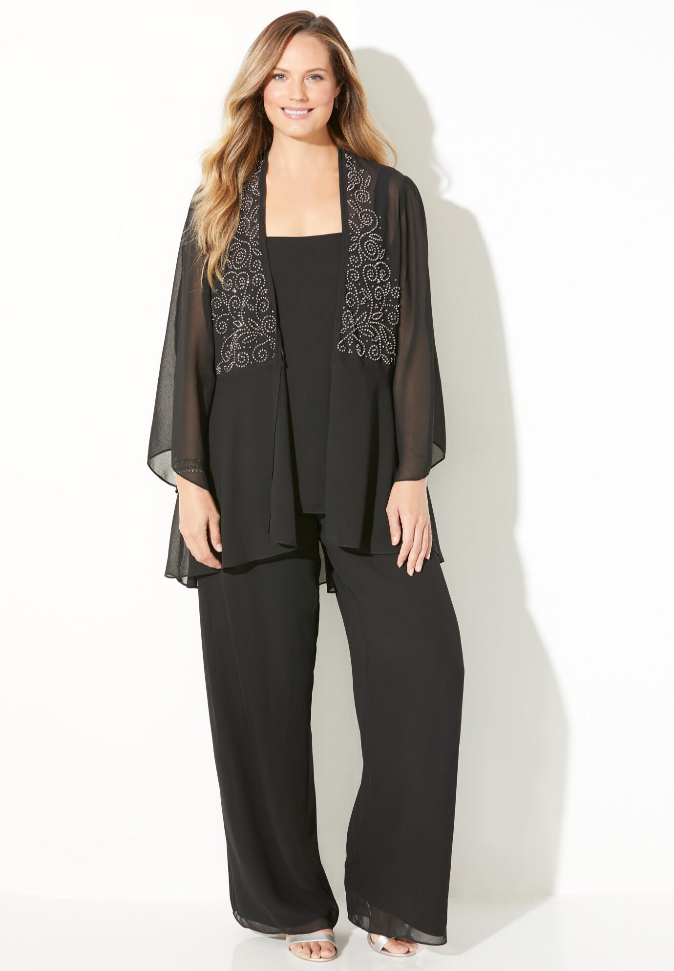 Beaded Three Piece Pant Suit Outfit Black Catherines