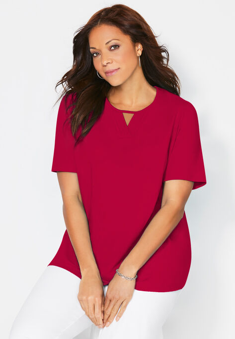 Suprema™ Pleat-Neck Tee, CLASSIC RED, hi-res image number null