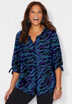 Georgette Buttonfront Tie Sleeve Cafe Blouse