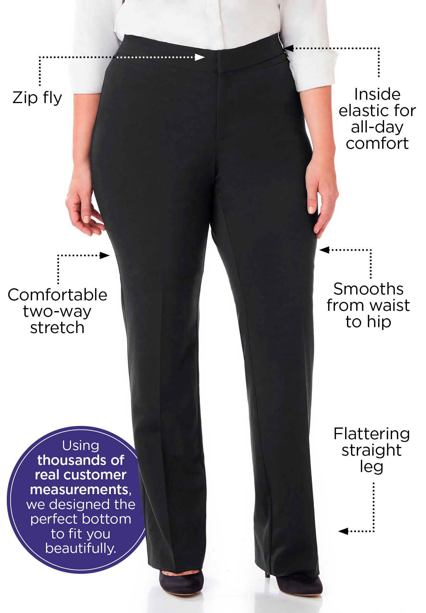 Curvy Right Fit Pant Slimming Style Black Catherines