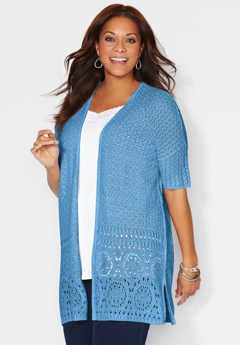 Elegant Crochet Cardigan, BLUE SKY, hi-res image number null
