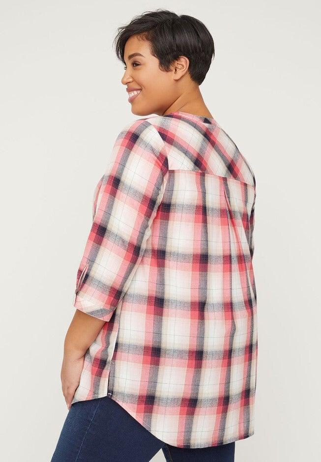 Striped & Pintucked Button-Front Top, , on-hover image number null