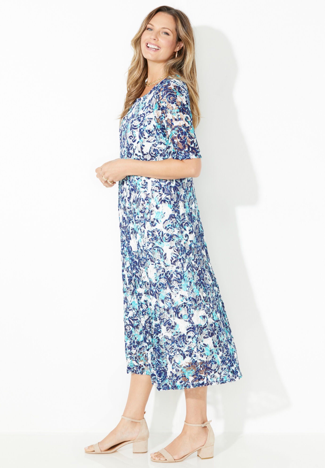  Plus Floral Lace Open Back Fit & Flare Dress main image 0
