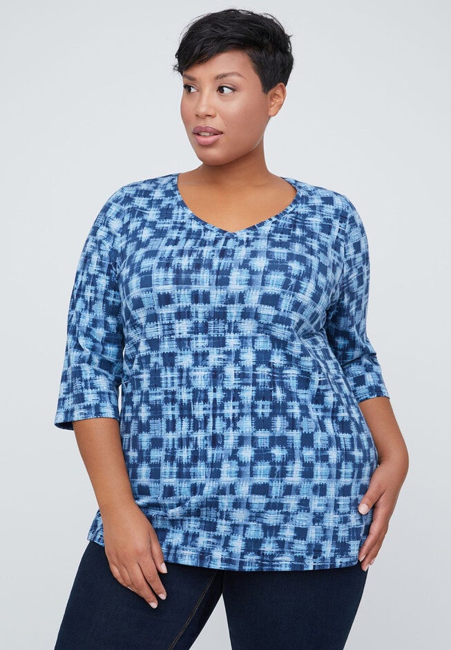 Meadow Path Top, BLUE PLAID PRINT, hi-res image number null