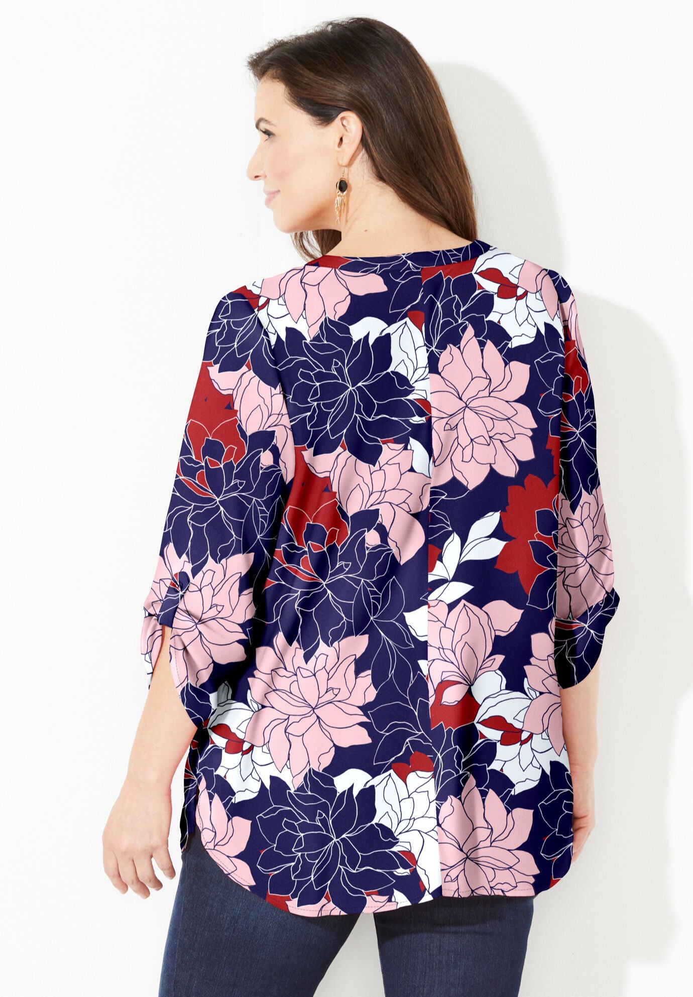 Catherines Women s Plus Size Petite Breezeway Georgette Blouse 2XWP Classic Red Lined Floral