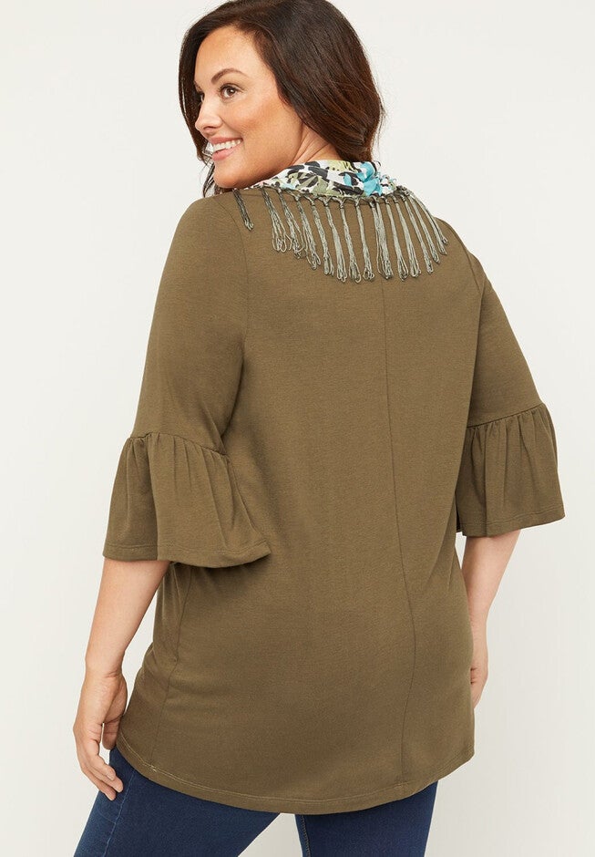 Draped Scarf Flounce Duet Tunic, , on-hover image number null