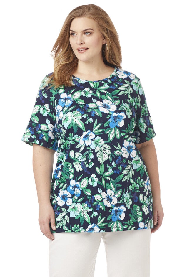 Tropical Blooms Easy Fit Tee, MARINER NAVY, hi-res image number 0