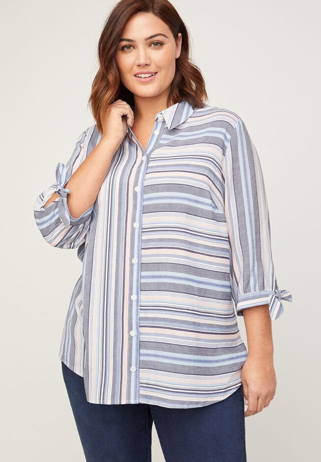 Blue Skies Georgette Buttonfront Top, MIXED STRIPE, hi-res image number null