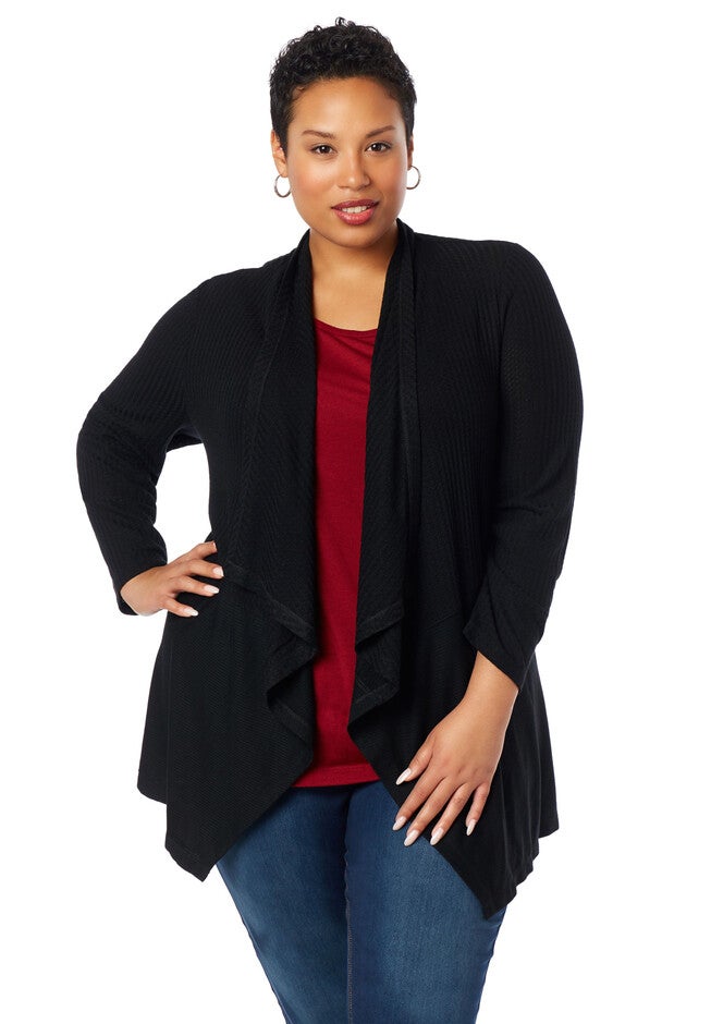 Textured Drape Cardigan, BLACK, hi-res image number null