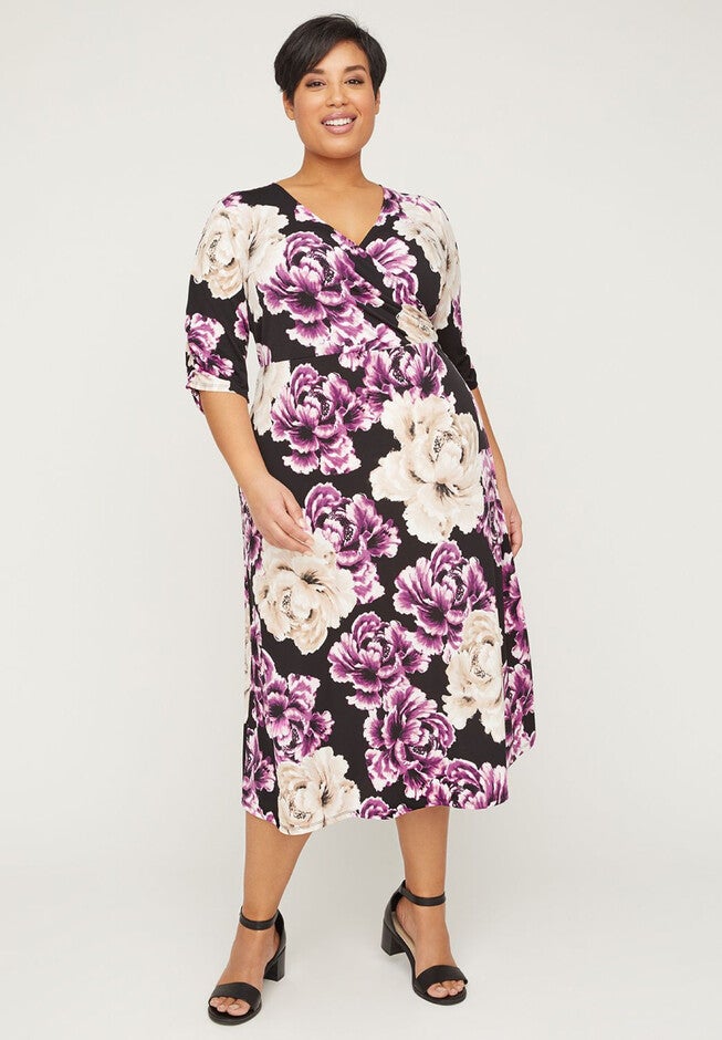 Mauve Springs Faux-Wrap Fit & Flare Dress, MAUVE, hi-res image number null