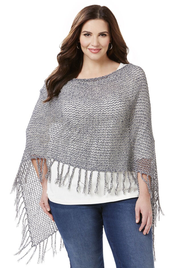 Hydra Marled Poncho, BLACK AND WHITE, hi-res image number 0