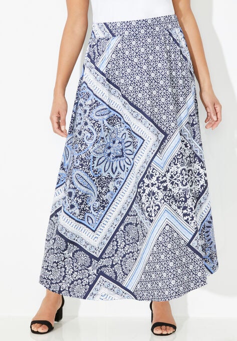 AnyWear Maxi Skirt, NAVY SCARF PRINT, hi-res image number null