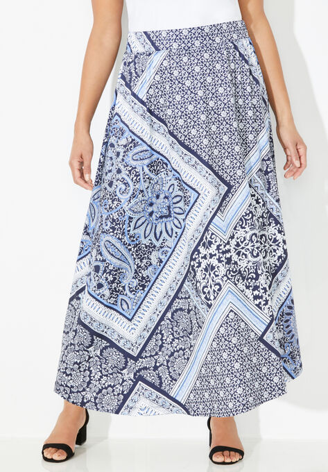 AnyWear Maxi Skirt, NAVY SCARF PRINT, hi-res image number null