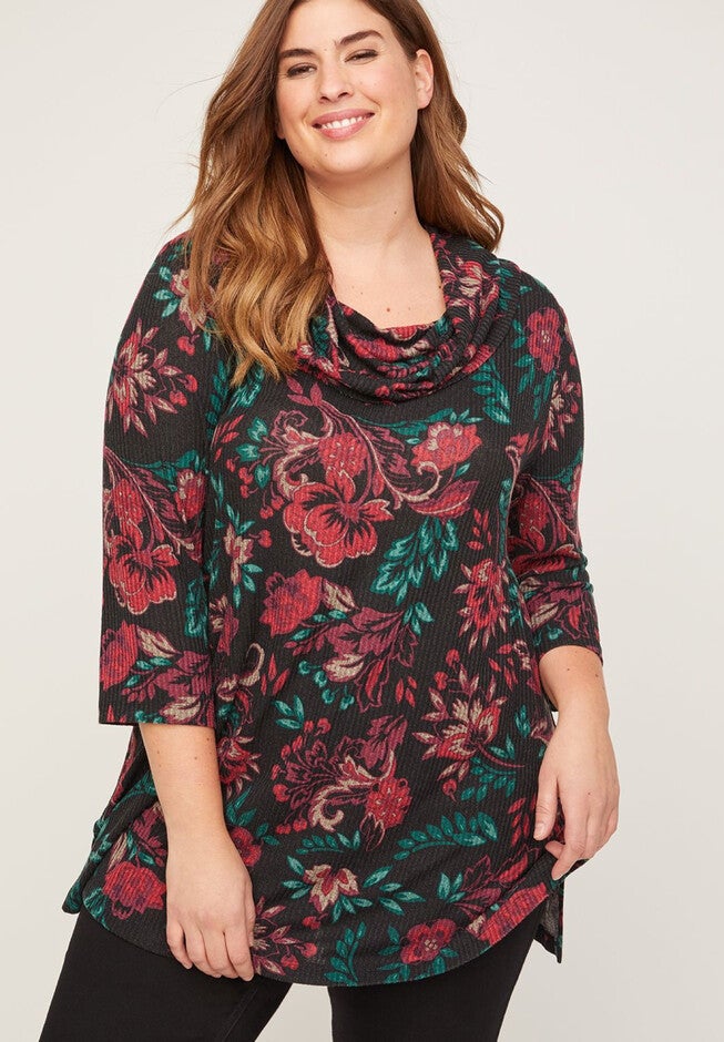 ComfySoft Cowlneck Swing Top, RED FLORAL, hi-res image number 0