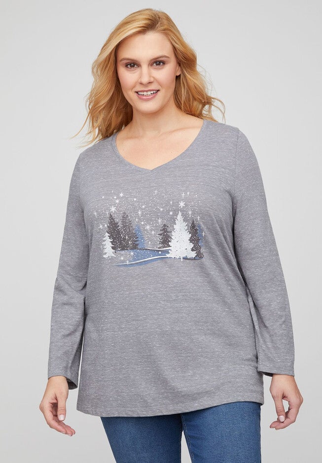 Winter Wonderland Top - Long Sleeves, HEATHER GREY, hi-res image number null