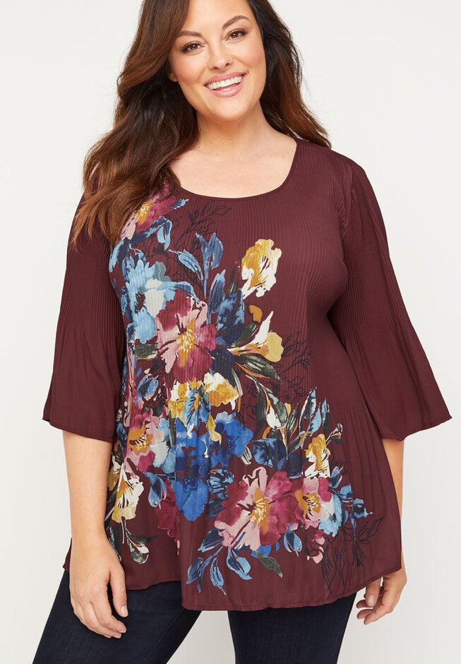 Magnolia Pleated Georgette Top, FLORAL, hi-res image number null