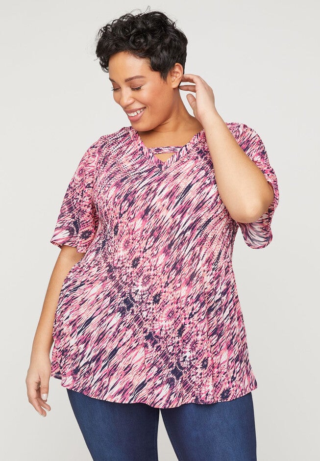 Rose Marble Pleated Top, ROSE TIE DYE, hi-res image number null