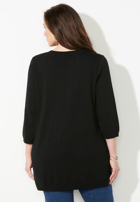 Fine Gauge Lace-Up Sweater, , on-hover image number null