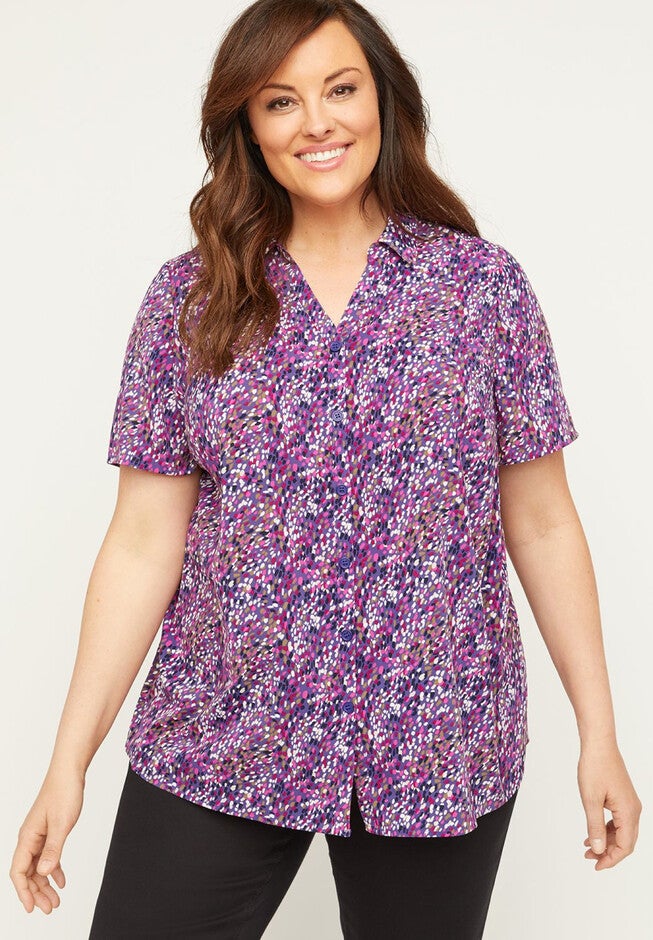 Dotted Signature Crepe Buttonfront Top, MAGENTA BATIK PRINT, hi-res image number null