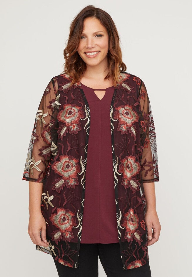 Soft Petal Embroidery Cardigan, BLACK, hi-res image number null