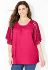 Raglan Lace Sleeve Top, PINK BURST, hi-res image number null