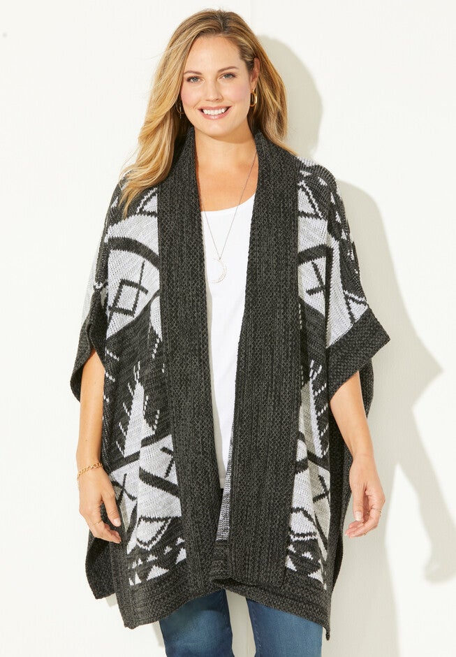 Cozy Blanket Ruana Wrap, LT GREY HEATHER CHARCOAL, hi-res image number null