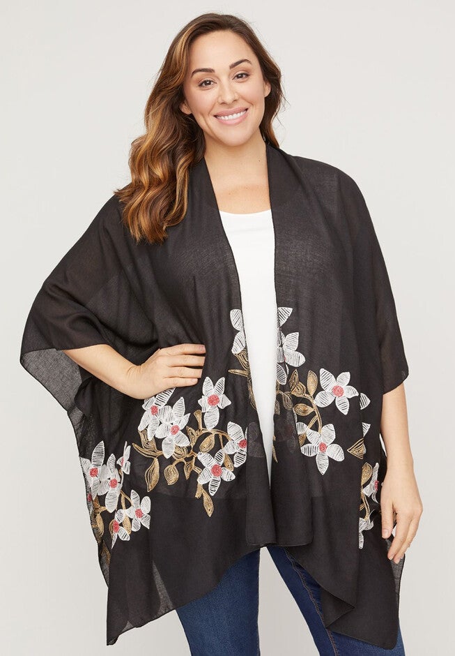 Sparkling Moonflower Kimono, BLACK, hi-res image number 0