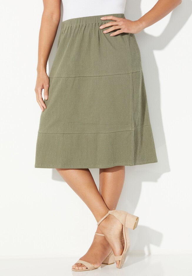 Tiered Gauze Skirt, OLIVE GREEN, hi-res image number null
