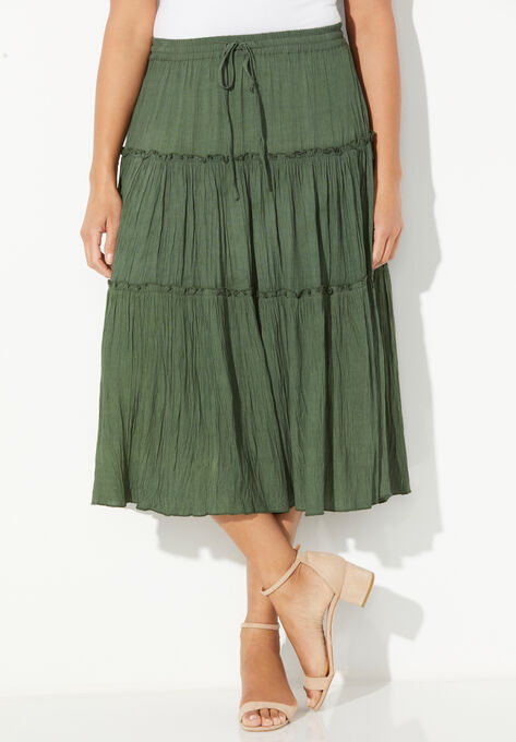 Tiered Midi Skirt, OLIVE GREEN, hi-res image number null