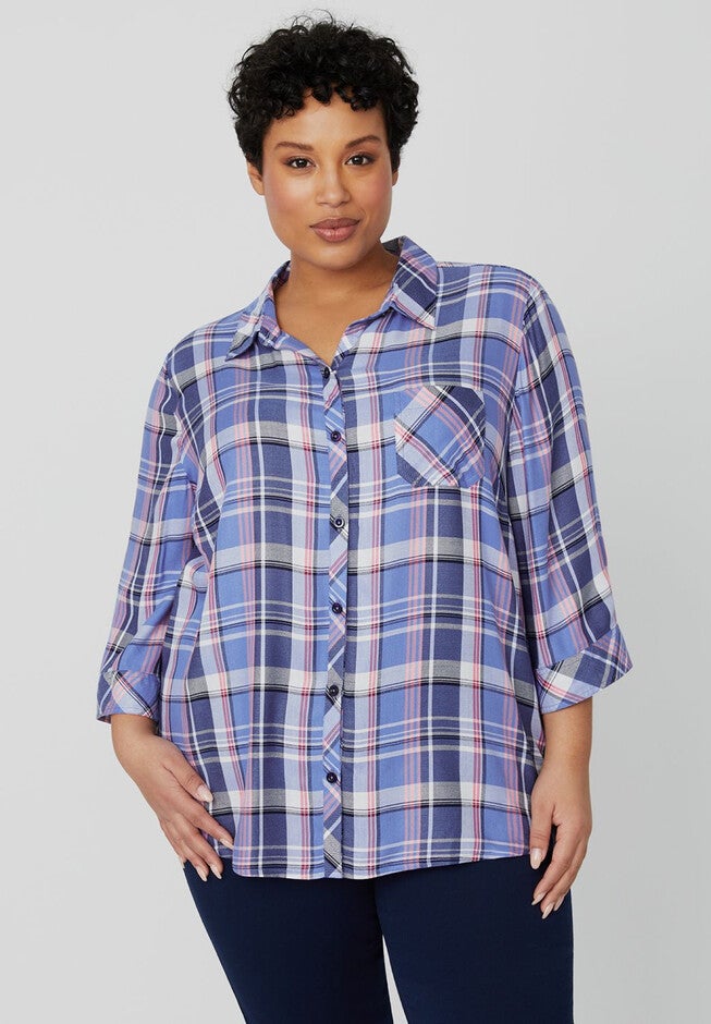 Yarn-Dyed Buttonfront Blouse, MARINER NAVY, hi-res image number null