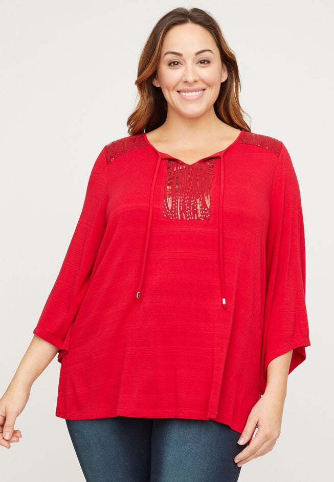 Party Shine Peasant Top, RED, hi-res image number null