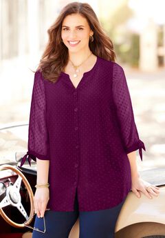 Swiss Dot Tie Sleeve Blouse