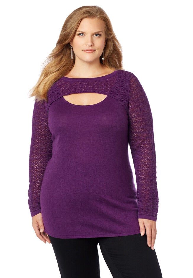 J'Adore Lace Stitch Sweater, PLUM, hi-res image number null