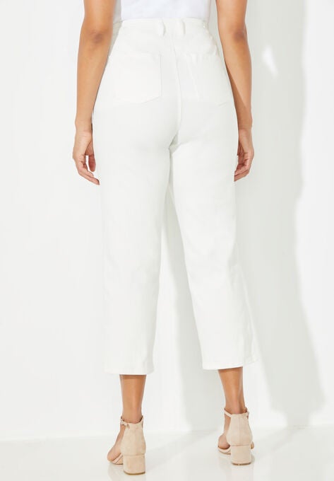 Eyelet Hem Straight Leg Capri, , on-hover image number null