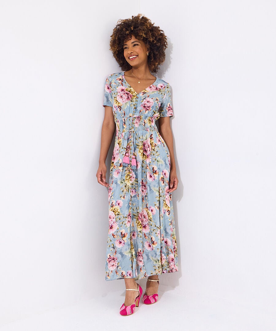 Vintage Tie Waist Maxi Dress, PINK BLOSSOMS, alternate image number 3