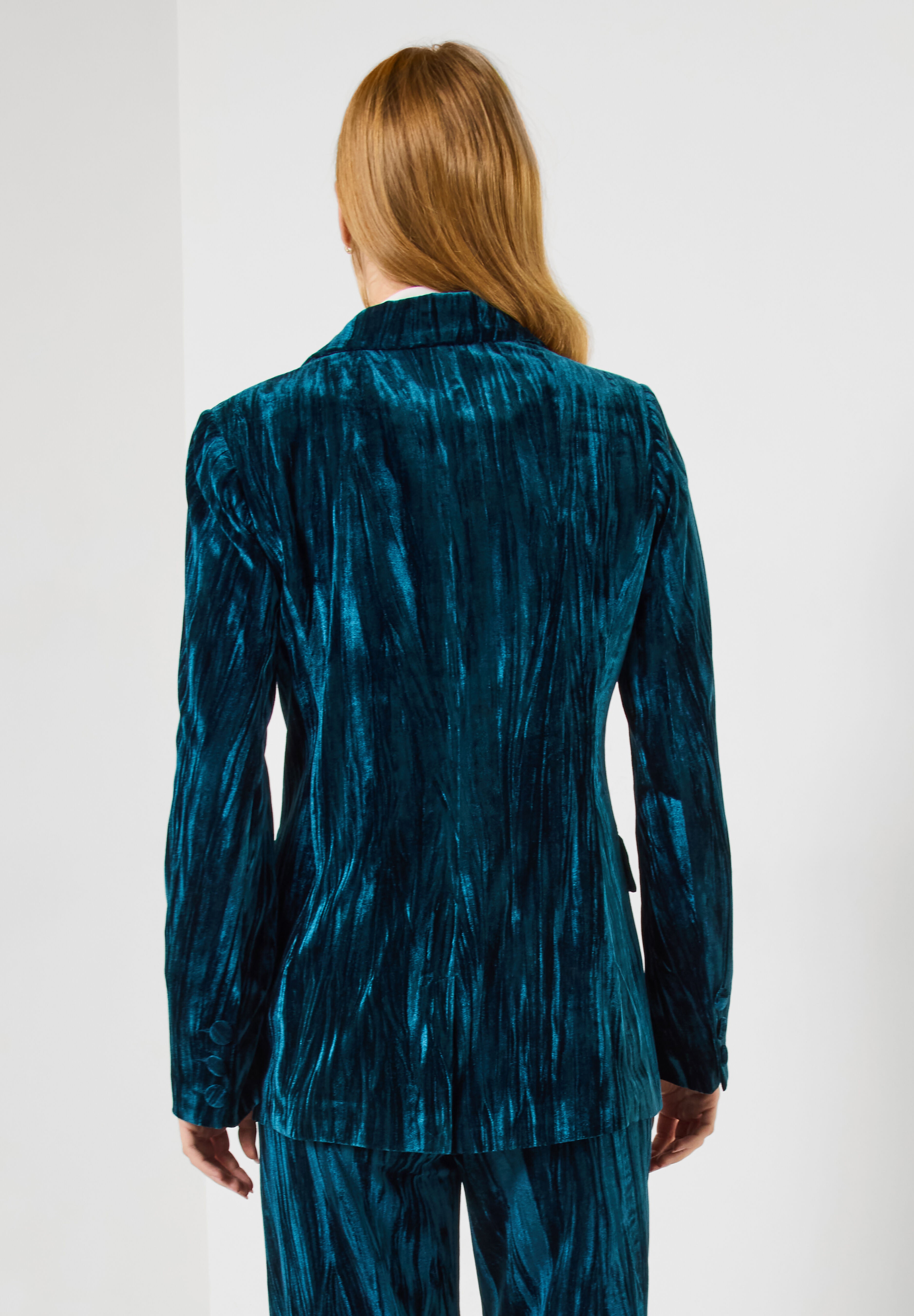 Crinkle Velvet Blazer, TEAL, alternate image number 3
