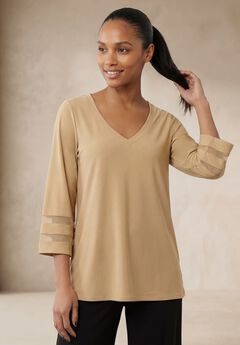 Stretch Knit Mesh Inset Sleeve Tunic
