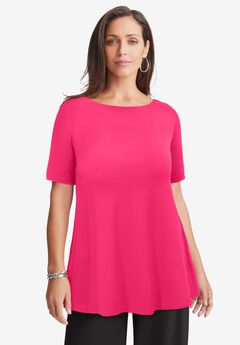 Stretch Knit Boatneck Swing Tunic