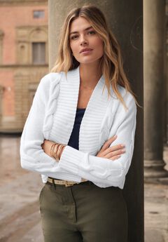 Cable Knit Open-Front Shrug Sweater