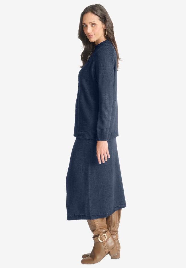 2PC MOCK NECK SWEATER SKIRT SET, , alternate image number null