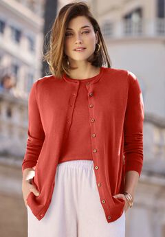 Fine Gauge Button-Front Cardigan