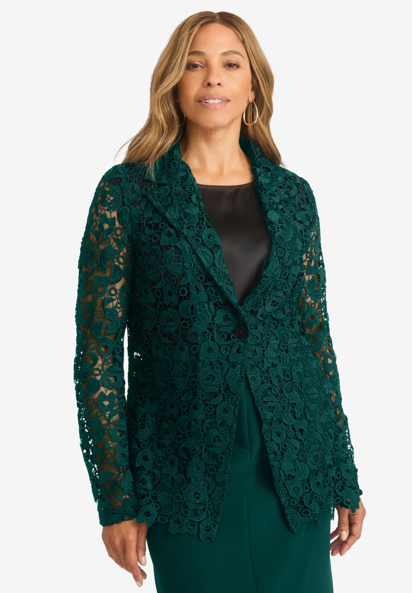 Lace Blazer with Scalloped Hem for Women