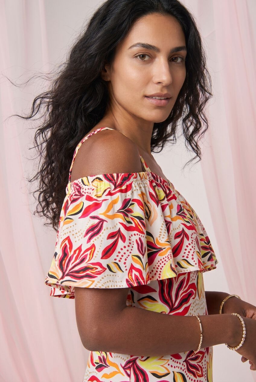Cold Shoulder A-Line Maxi Dress, MULTI SUMMER PETALS, on-hover image number 1