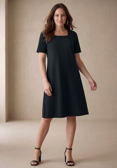 Stretch Cotton Square Neck Midi Dress